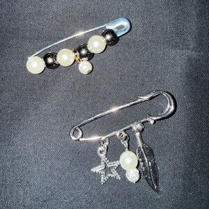 Chic Silver Brooch Set with Beads and Charms